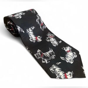 Chic Black Tie with Red & White Scottie Dog Design